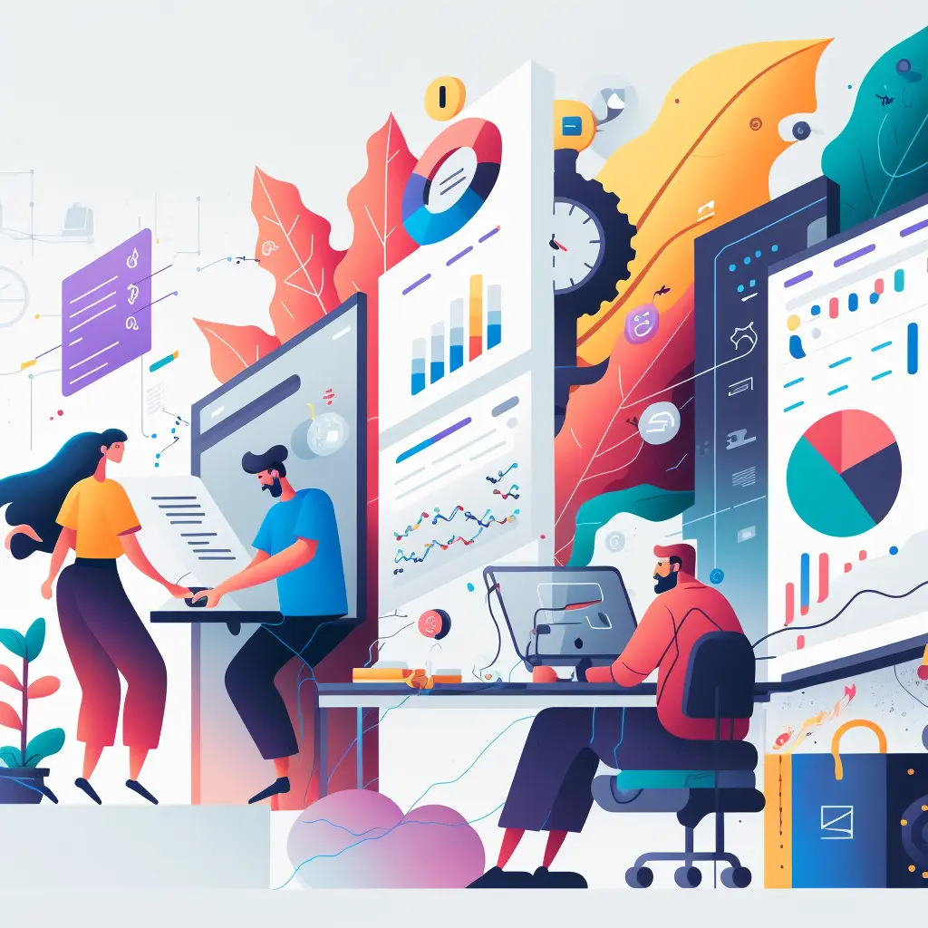productivity illustration for a tech company, by slack and dropbox, style of behance